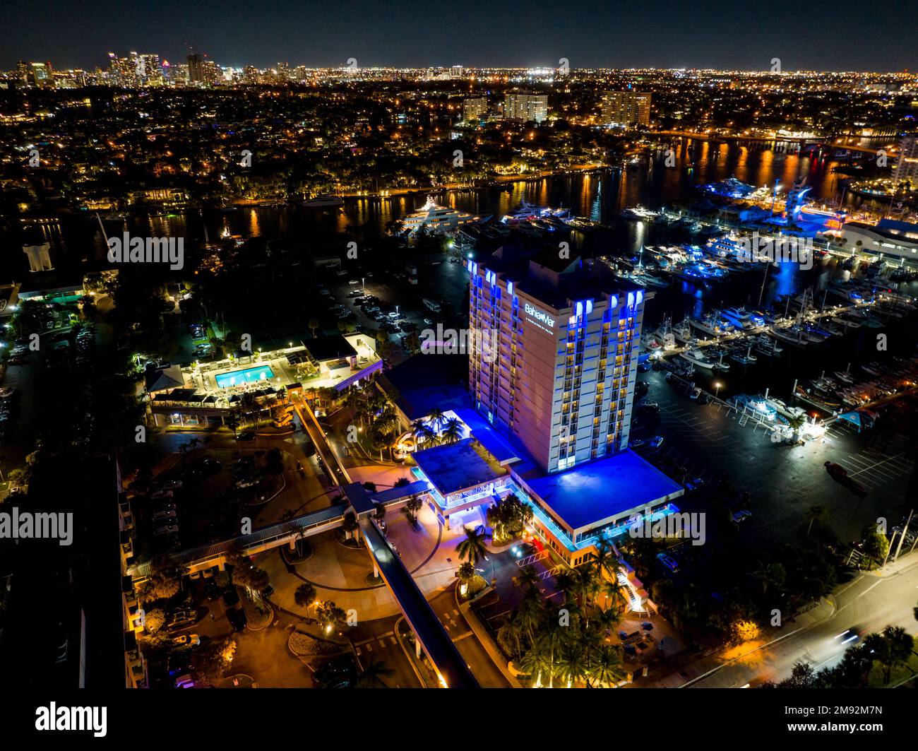 Fort Lauderdale, FL, USA January 14, 2023 Night aerial photo Bahia
