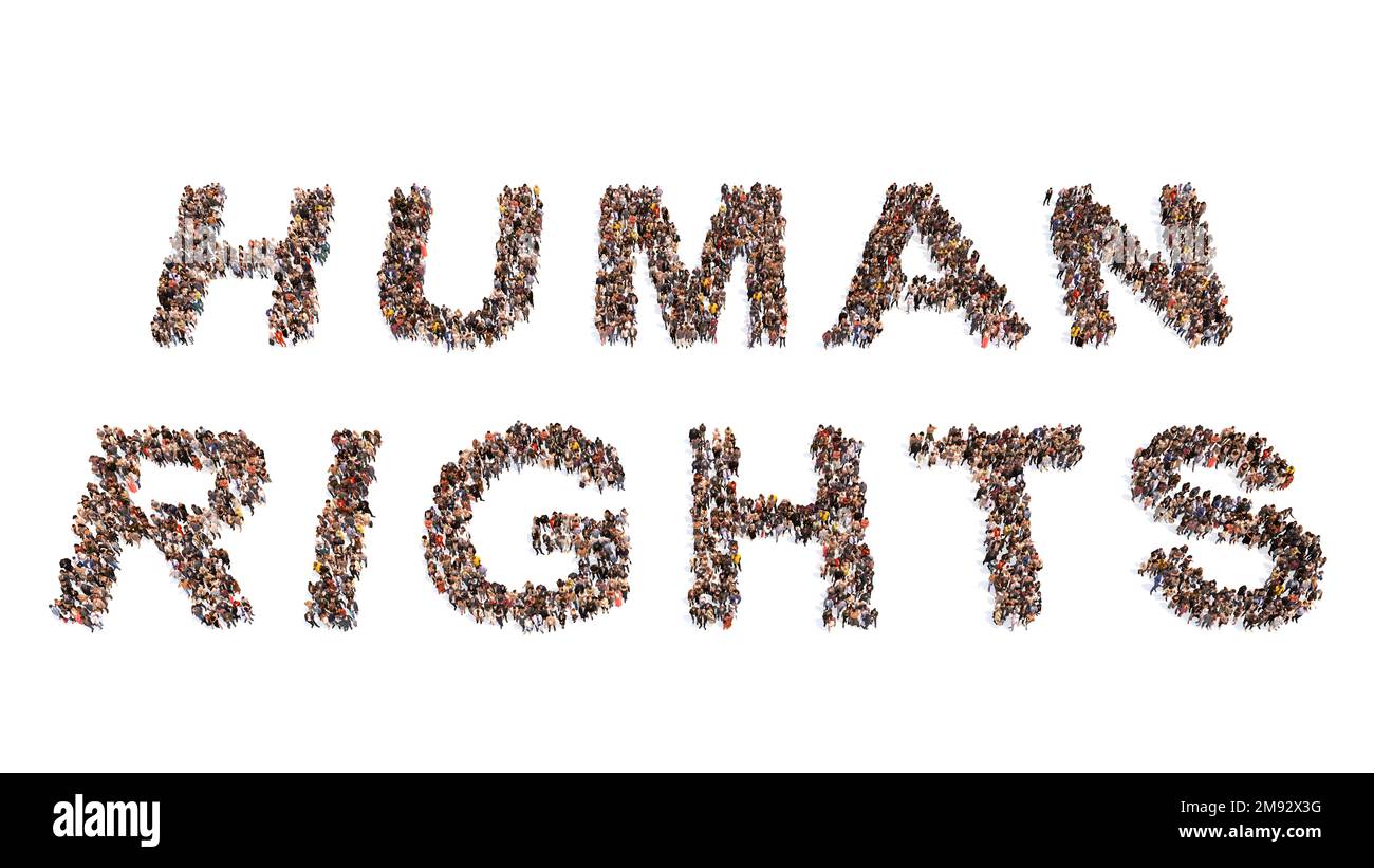 Human Rights Messaging Concept or conceptual large community of people forming HUMAN RIGHTS ...