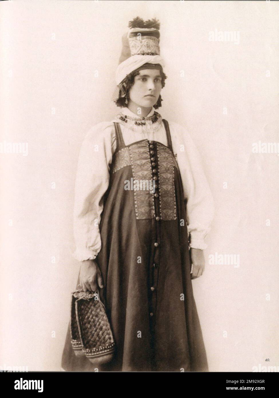 Young Russian woman in traditional cultural dress from Southern Russia, Kursk Governorate ca.  1900 Stock Photo