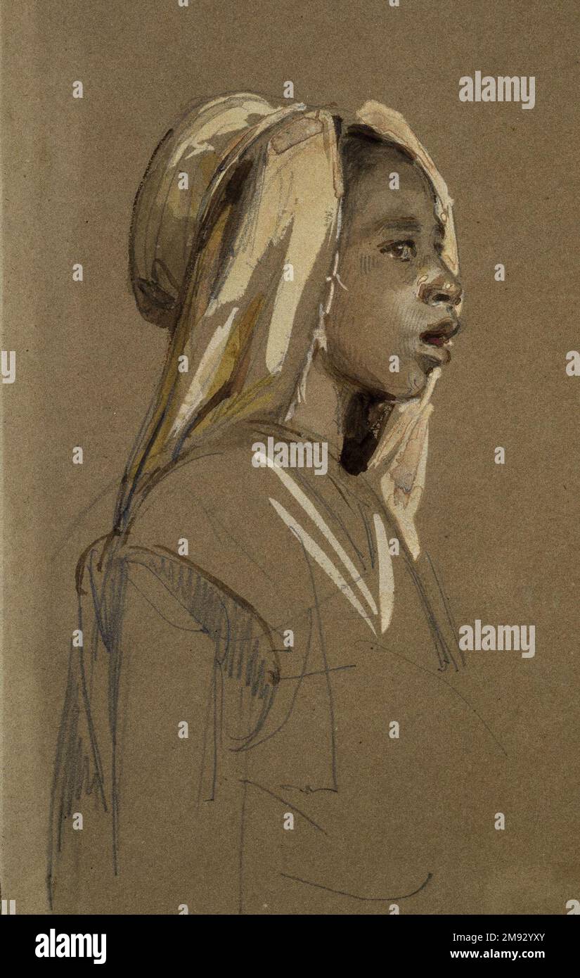 Kabyle Children (Enfants Kabyles) Isidore-Alexandre-Augustin Pils (French, 1813-1875). , 1860s. Graphite and opaque watercolor on brown wove paper, Image: 9 1/2 × 9 7/16 in. (24.1 × 24 cm).  The well-respected military painter Isadore-Alexandre-Augustin Pils was commissioned to create a monumental painting (now lost) of Napoleon III’s 1860 reception of Arab chiefs in French Algeria. To prepare this piece of imperial pomp, Pils traveled to Algeria in 1861 and 1862, creating numerous preparatory sketches of the landscapes and people he saw. This sketch of two children from the Kabylie region lik Stock Photo
