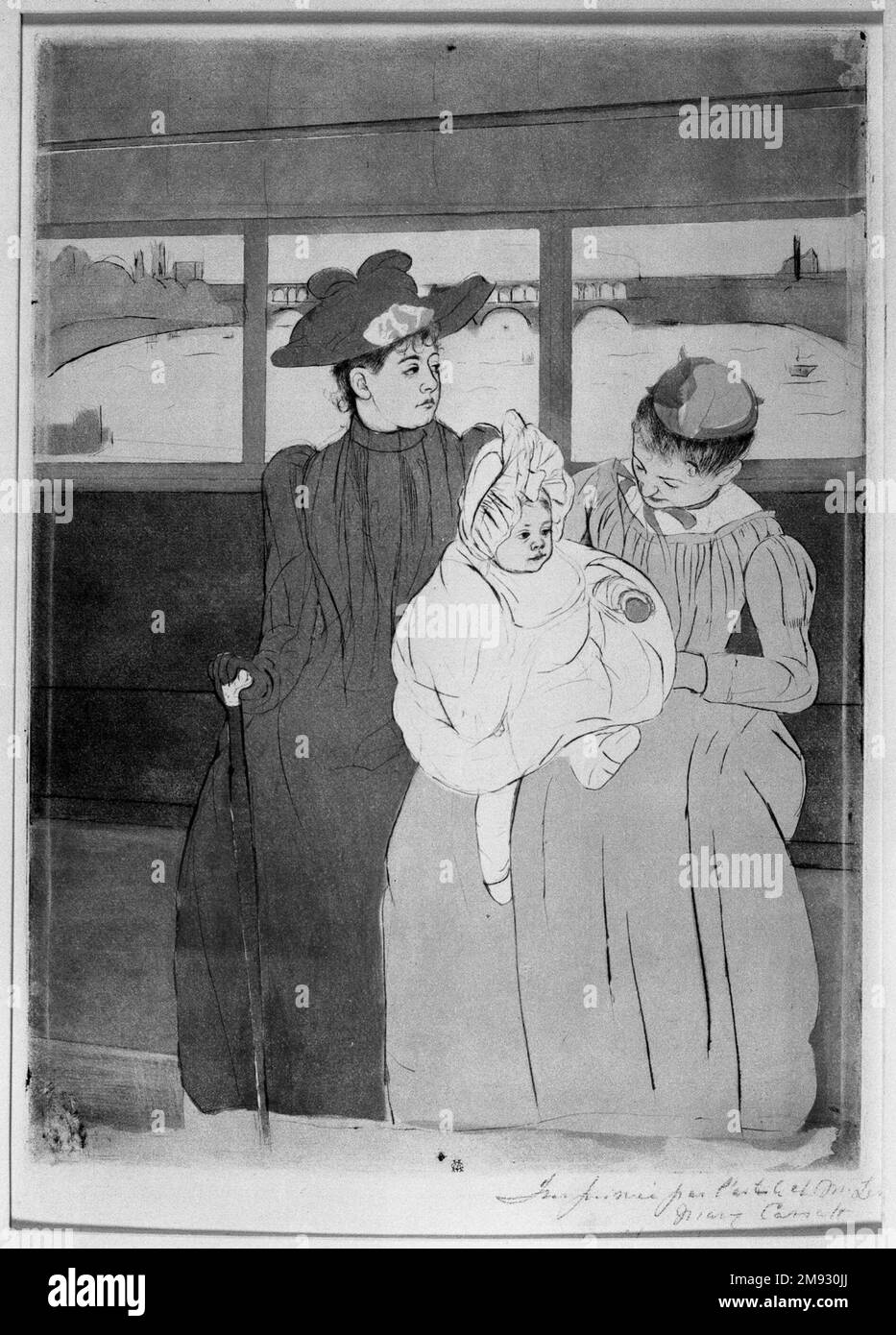 In the Omnibus (The Tramway) Mary Cassatt (American, 1844-1926). In the Omnibus (The Tramway), 1890-1891. Black ink drypoint and color ink aquatint on cream, medium thick, moderately textured laid paper, 14 5/8 x 10 5/8 in. (36.5 x 26.5 cm).   American Art 1890-1891 Stock Photo