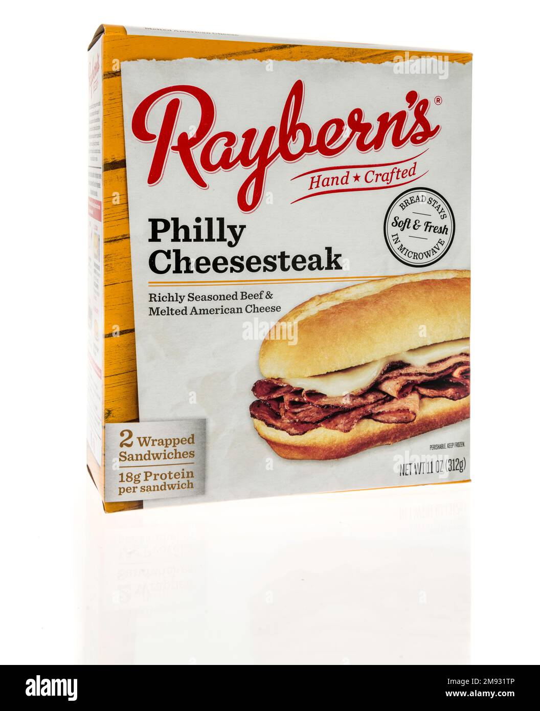 Winneconne, WI - 5 January 2023: A package of Rayberns Philly cheesesteak on an isolated background. Stock Photo