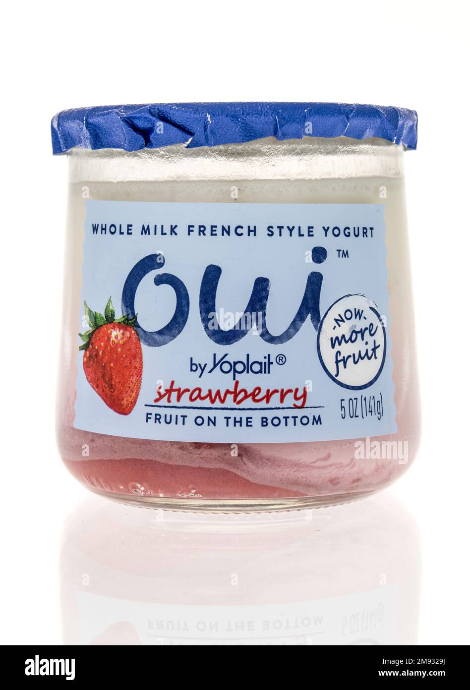 Winneconne, WI - 8 January 2023: A package of Oui whole milk French style yogurt with strawberry yogurt on an isolated background. Stock Photo