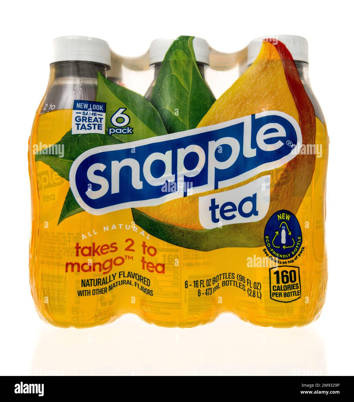 Winneconne, WI - 8 January 2023: A package of Snapple tea mango tea on an isolated background. Stock Photo