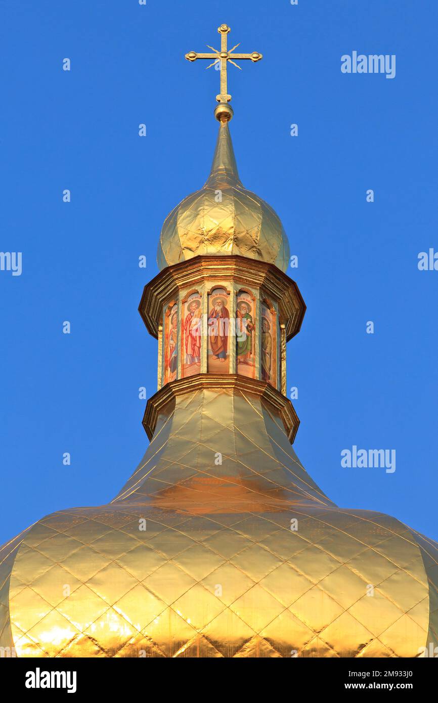 Close-up of the bell tower of the Saint Sophia Cathedral (11th century), a UNESCO World Heritage Site, at Sophia Square in Kiev, Ukraine Stock Photo