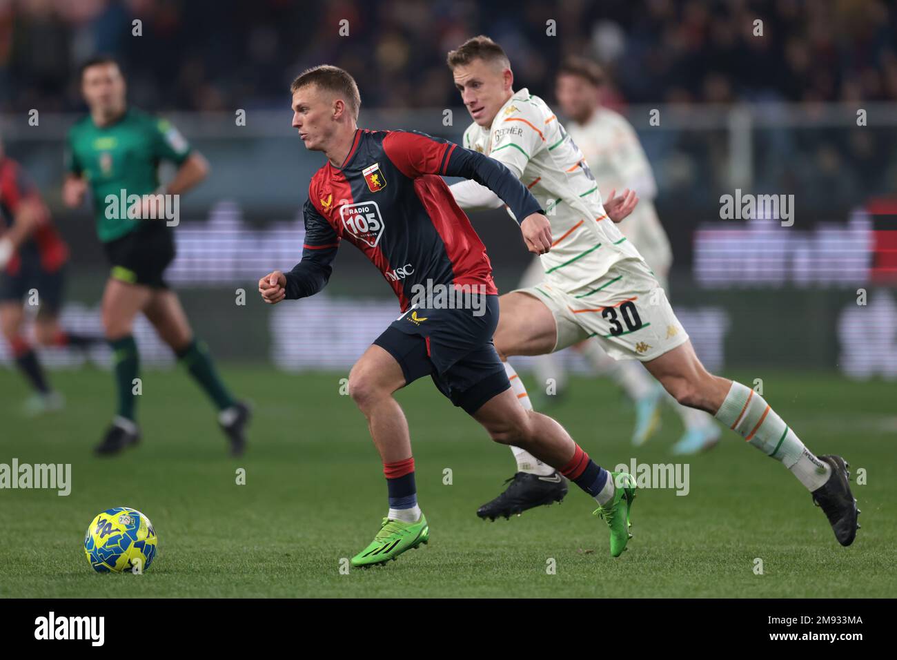 Genoa, Italy, 16th January 2023. George Puskas of Genoa CFC reacts during  the Serie B match at Luigi Ferraris, Genoa. Picture credit should read:  Jonathan Moscrop / Sportimage Stock Photo - Alamy