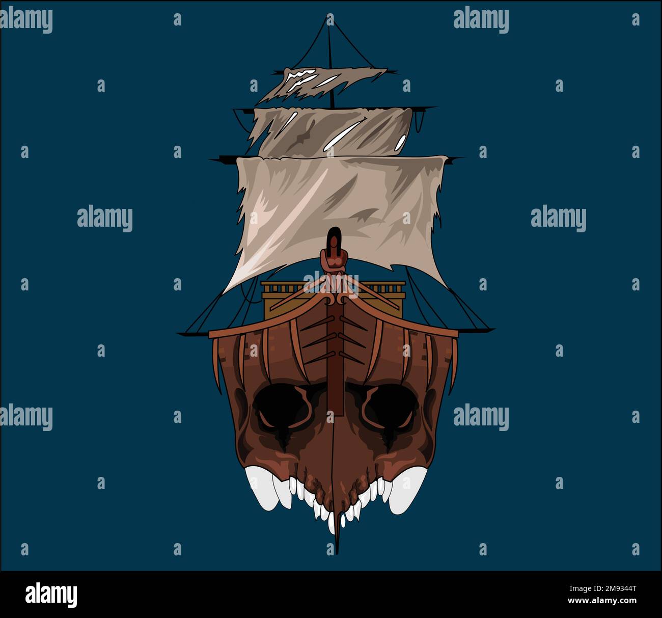 pirate ship tattoo vector illustration on white background Stock Vector