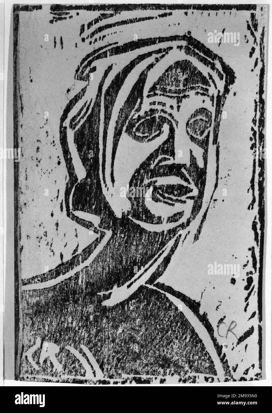 Small Head of Girl (Kleiner Mädchenkopf) Christian Rohlfs (German, 1849-1939). , ca. 1912. Woodcut on glossy wove paper, Image: 5 13/16 x 3 7/8 in. (14.8 x 9.8 cm).   European Art ca. 1912 Stock Photo