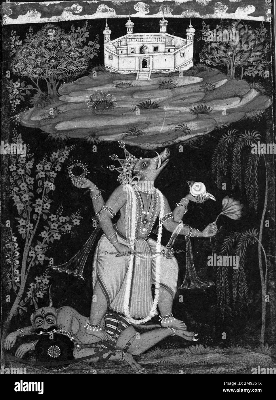 Varaha Rescuing the Earth, page from an illustrated Dasavatara series ...