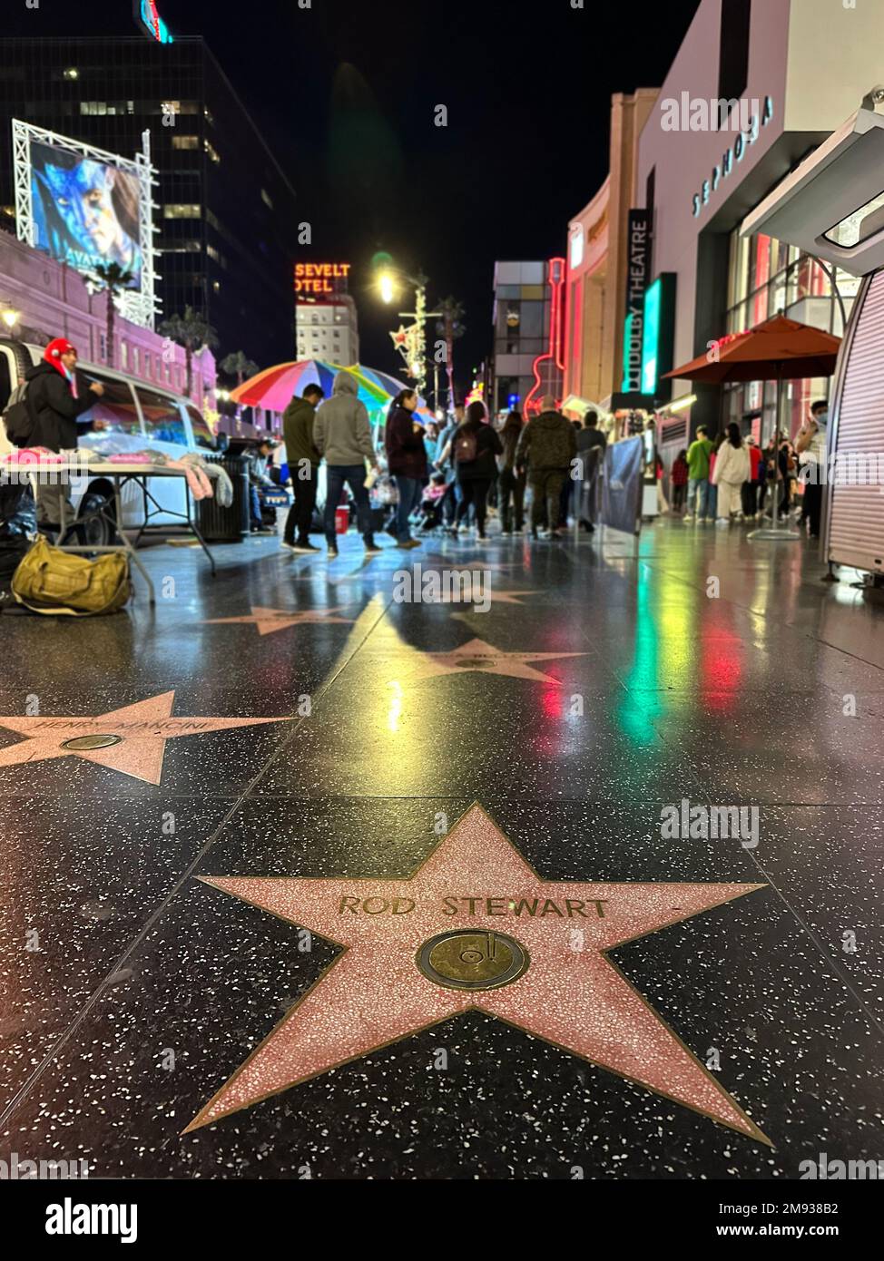 Hollywood walk of fame at night stock photo alamy