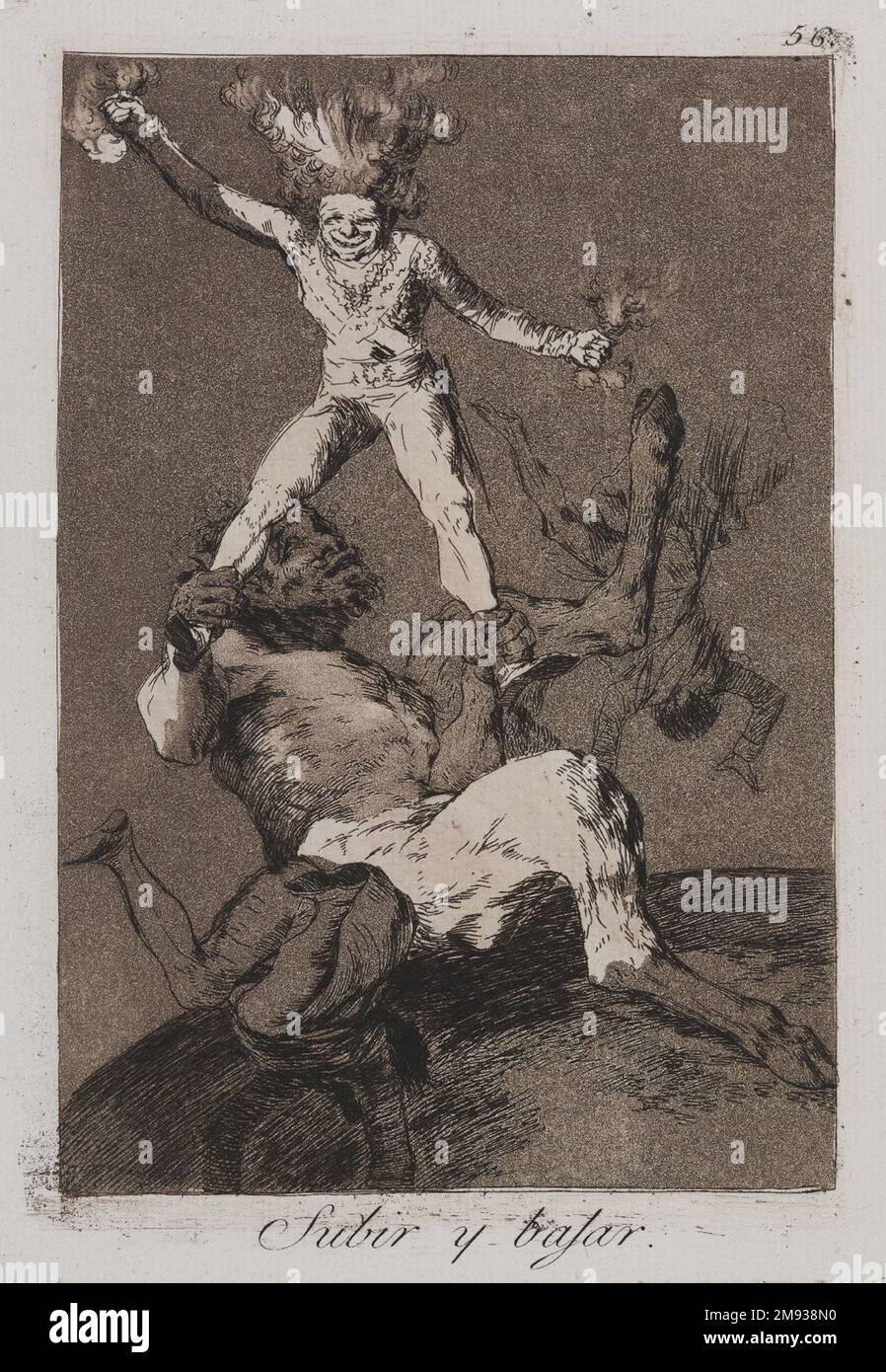 To Rise and Fall (Subir y bajar) Francisco de Goya y Lucientes (Spanish, 1746-1828). To Rise and Fall (Subir y bajar), 1797-1798. Etching and aquatint on laid paper, Sheet: 11 7/8 x 8 in. (30.2 x 20.3 cm).  The Caprices (Los Caprichos) is a set of eighty etchings created between 1797 and 1798. On view are thirteen examples of the Brooklyn Museum’s rare “trial proof” set, which is composed of early impressions of a print made by the artist prior to the published edition. In the first part of the series, Goya critiques the characters, institutions, and values of early modern Spanish society; the Stock Photo