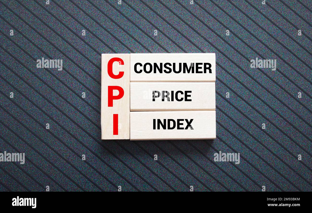 CPI, consumer price index symbol. Wooden blocks with words 'CPI, consumer price index'. Stock Photo