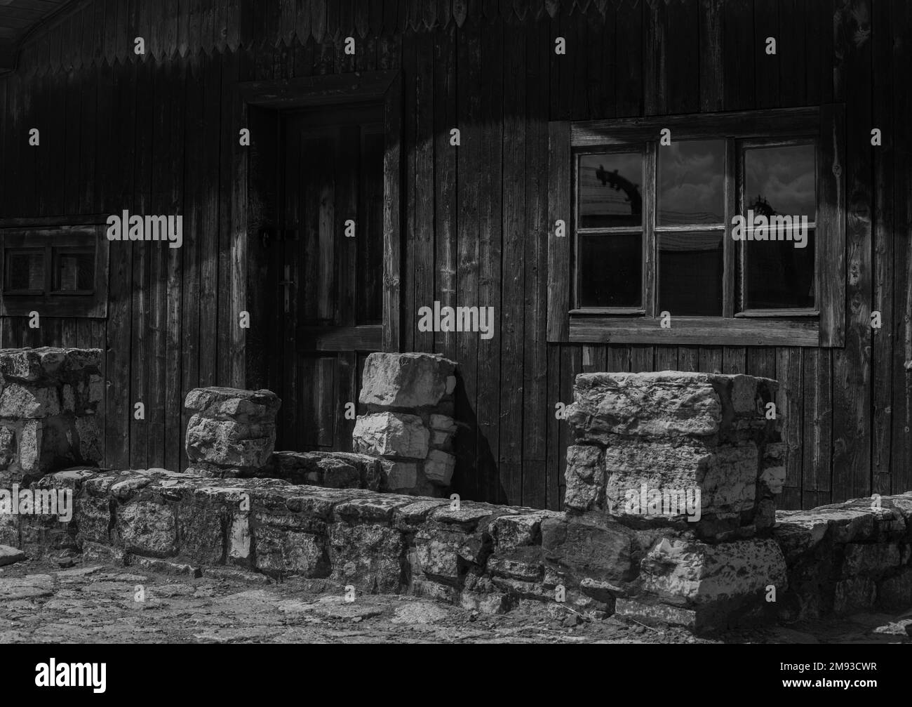 June 15 2022: Oswiecim, Poland. Wooden Barracks in Auschwitz Birkenau Concentration Camp, That was Biggest in Europe. Stock Photo