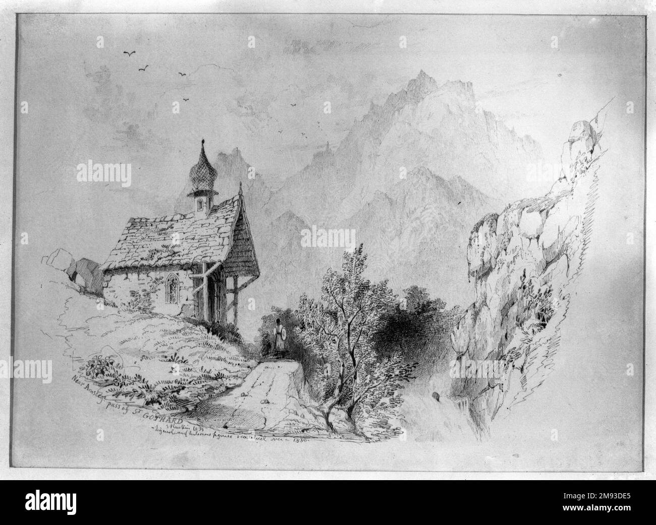 Saint Gothard Pass, Near Amsteg John Ruskin (British, 1819-1900). , 1835. Ink on paper, 10 5/8 x 14 5/8 in. (27 x 37.1 cm).   European Art 1835 Stock Photo