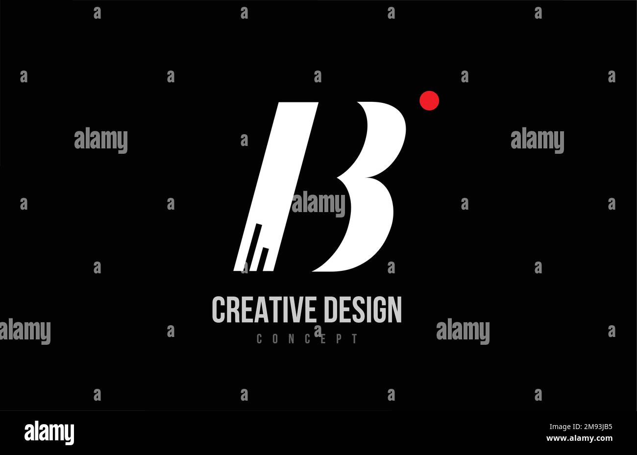 red dot line B alphabet letter logo icon. Black blackground creative ...