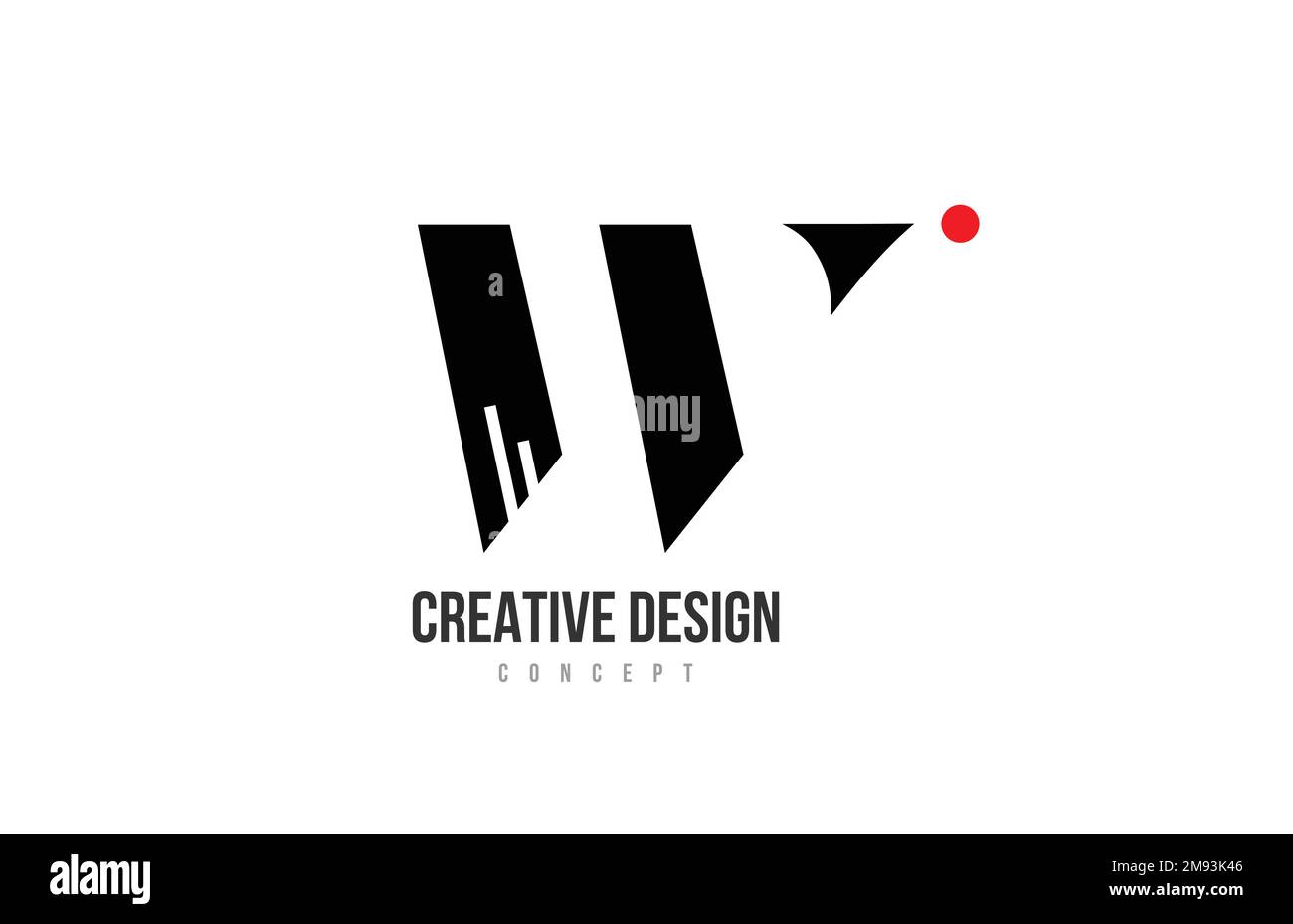 red dot W alphabet letter logo icon. Black and white creative template ...