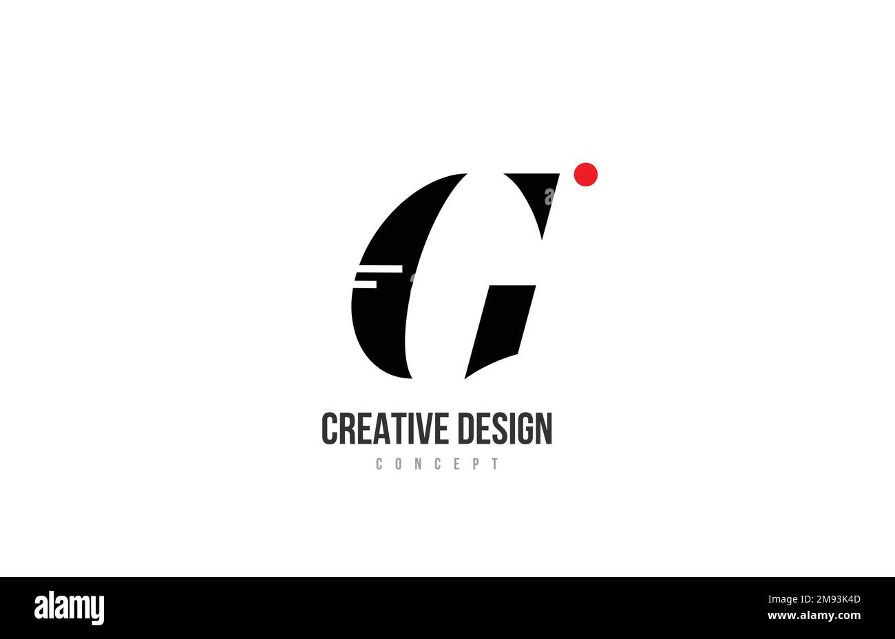 red dot G alphabet letter logo icon. Black and white creative template ...