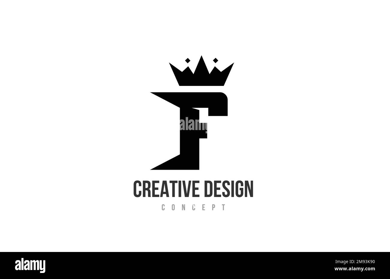 F black and white alphabet letter logo icon design with king crown and ...