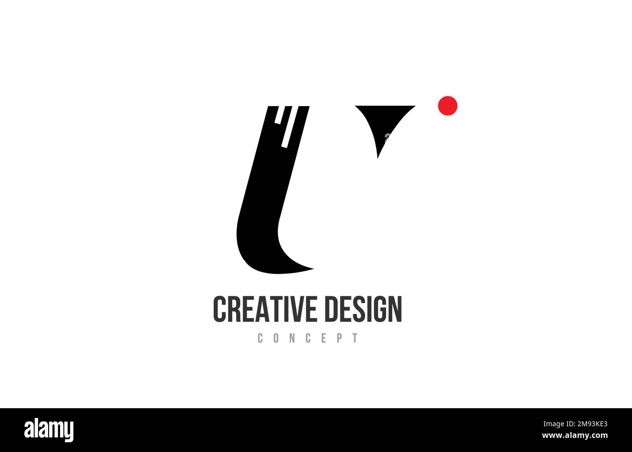 red dot U alphabet letter logo icon. Black and white creative template ...