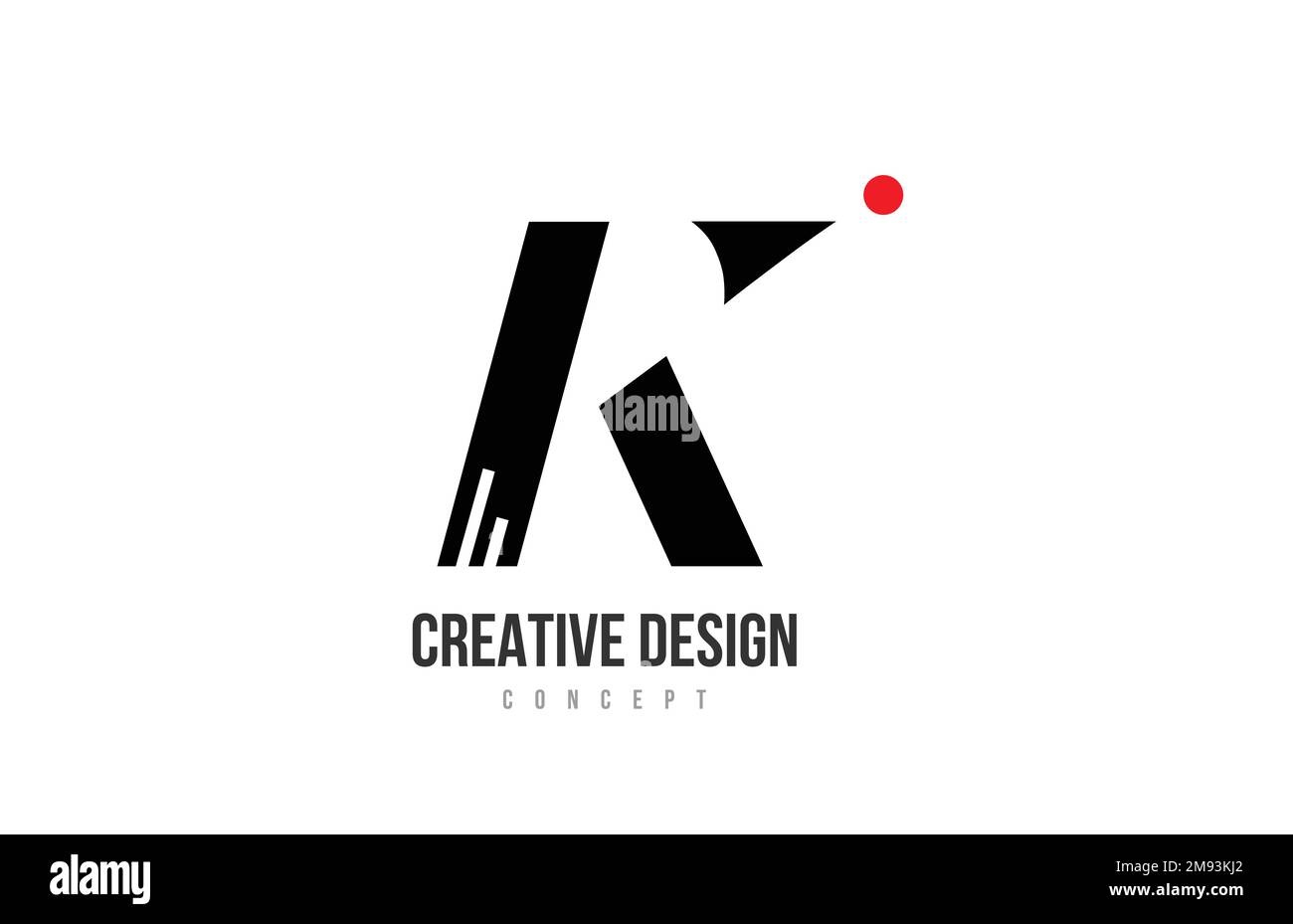 red dot K alphabet letter logo icon. Black and white creative template ...