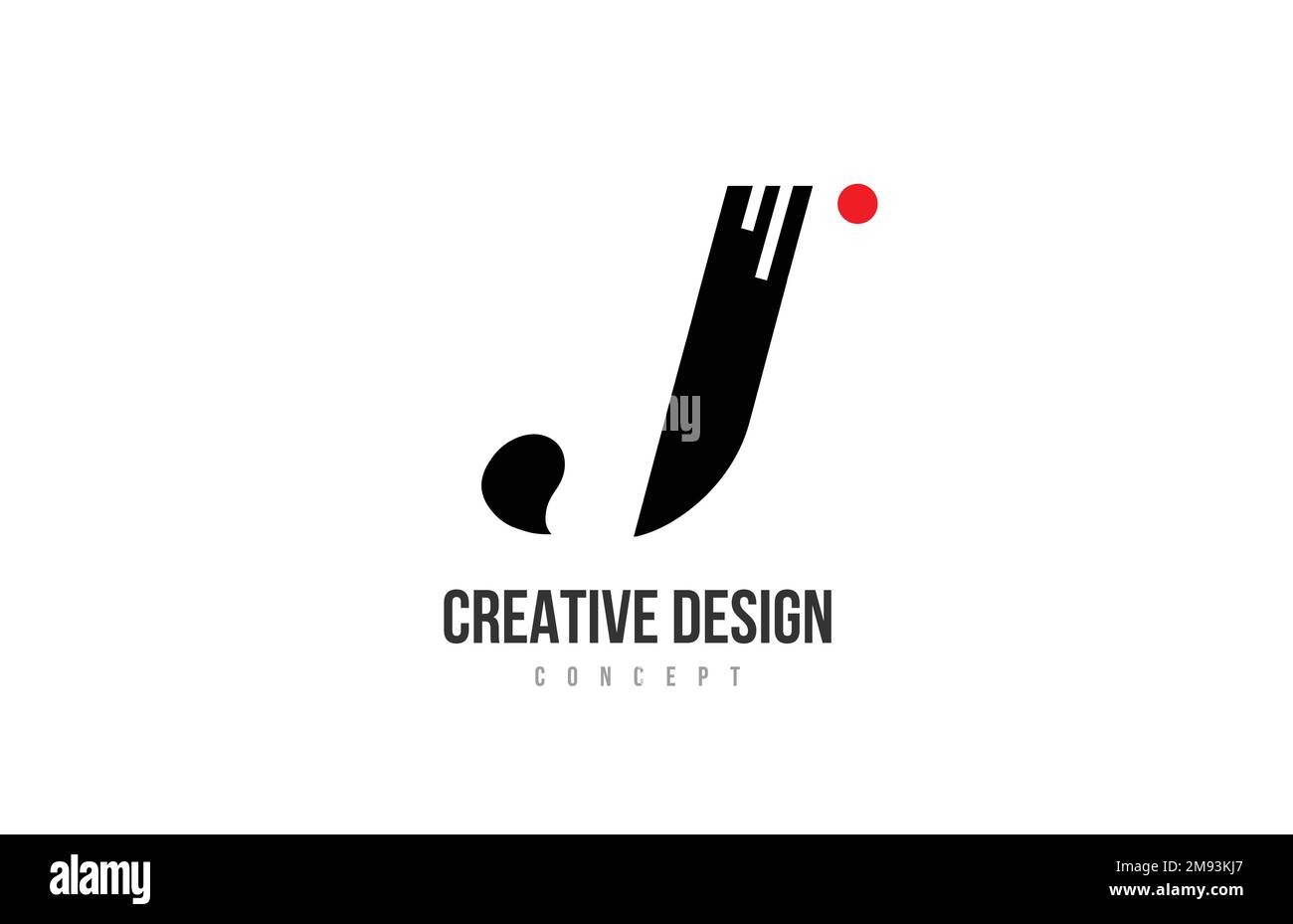 red dot J alphabet letter logo icon. Black and white creative template ...