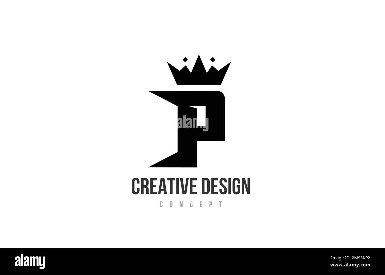 P black and white alphabet letter logo icon design with king crown and ...