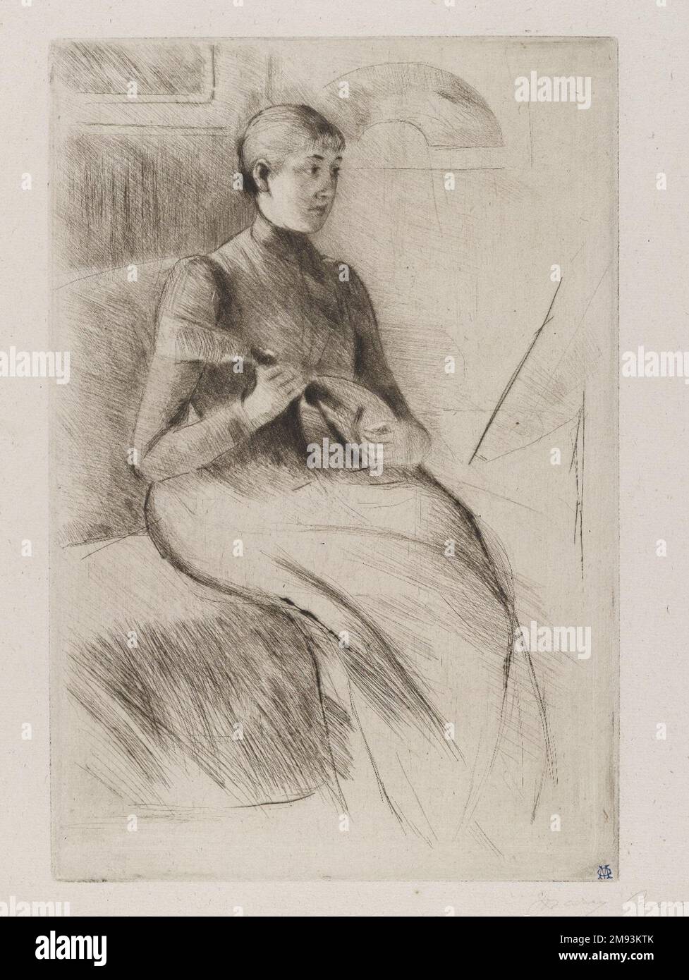 La Mandoline (The Mandolin Player) Mary Cassatt (American, 1844-1926). La Mandoline (The Mandolin Player), ca. 1889. Drypoint on white laid paper, Plate: 9 1/4 x 6 1/4 in. (23.5 x 15.8 cm).   American Art ca. 1889 Stock Photo