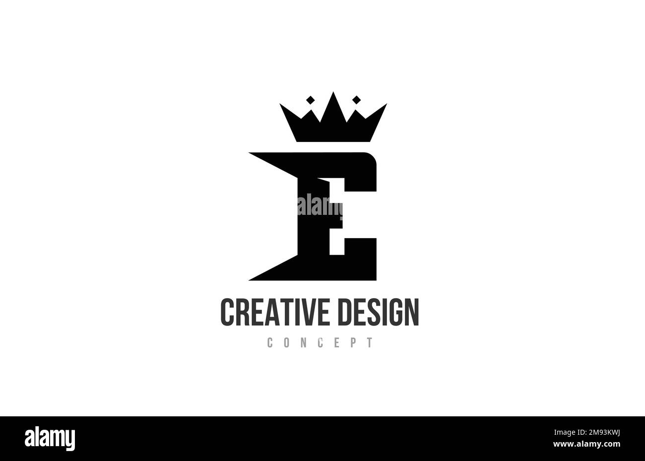 E black and white alphabet letter logo icon design with king crown and ...