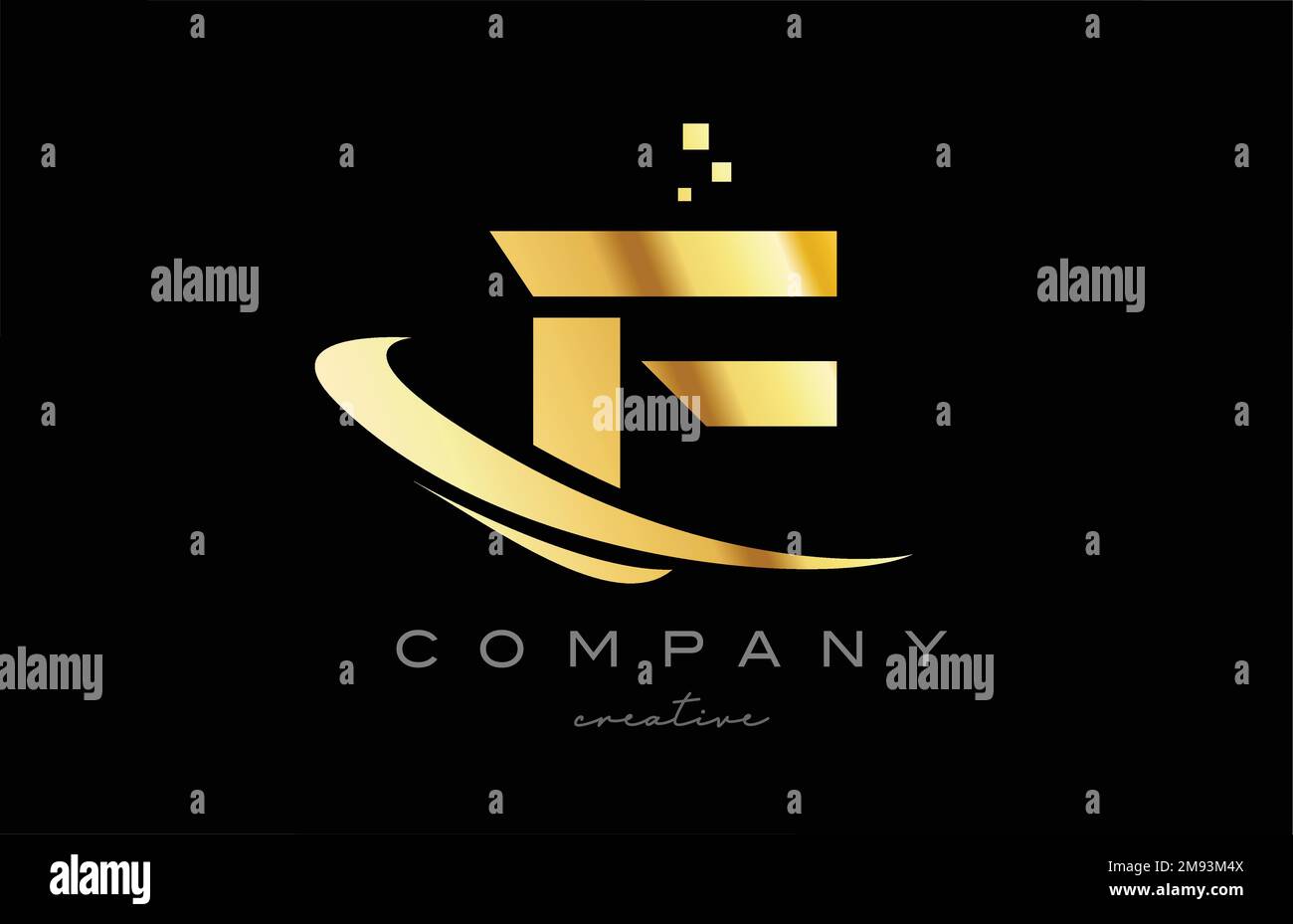 gold golden swoosh F alphabet letter logo icon with yellow color and ...