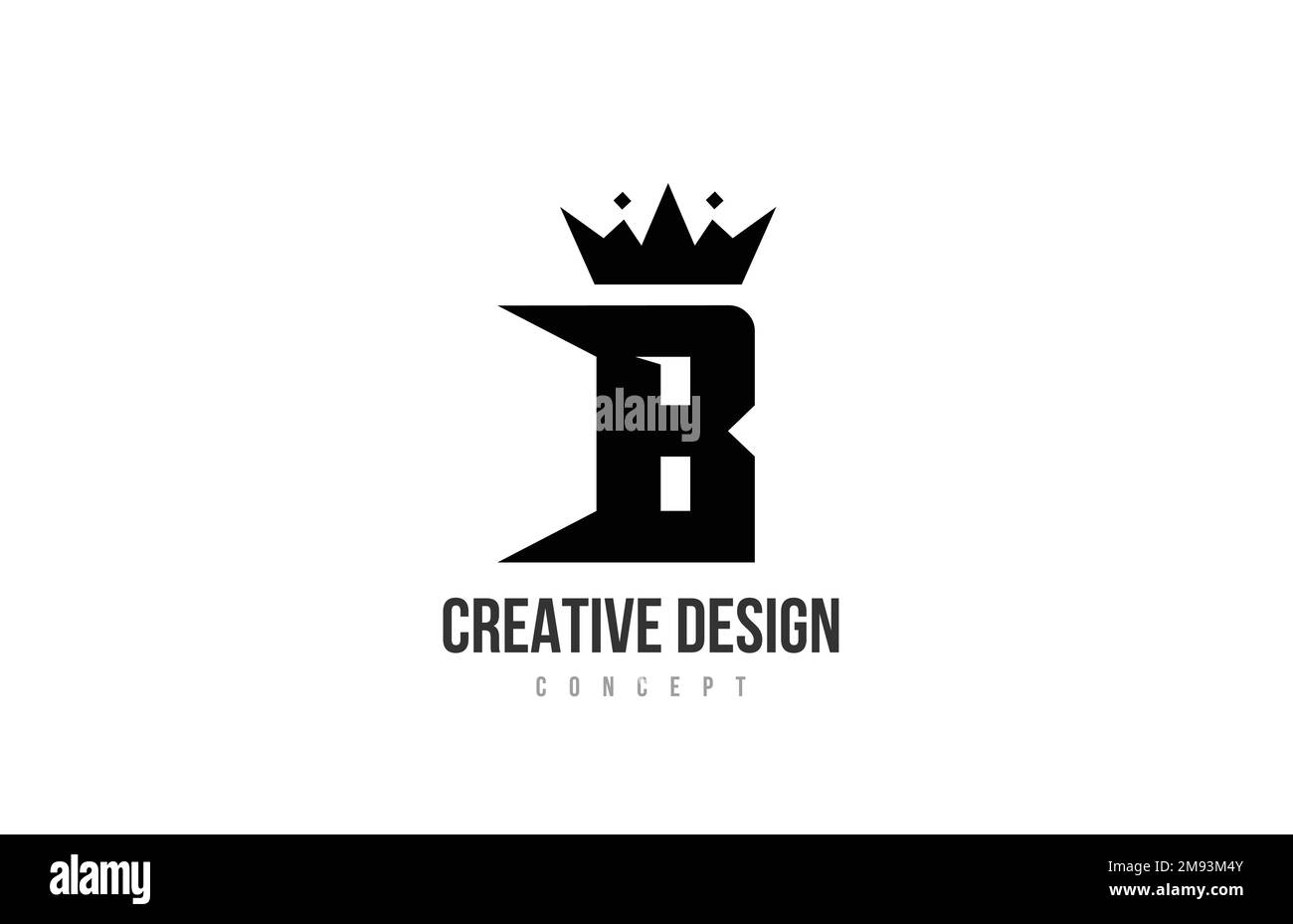 B black and white alphabet letter logo icon design with king crown and ...