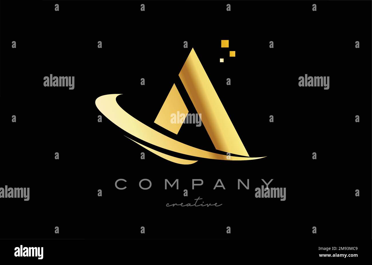 gold golden swoosh A alphabet letter logo icon with yellow color and ...