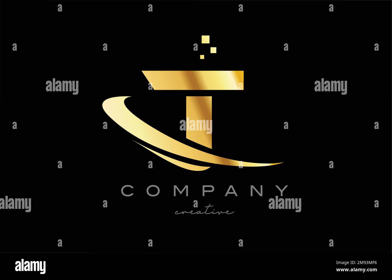gold golden swoosh T alphabet letter logo icon with yellow color and ...