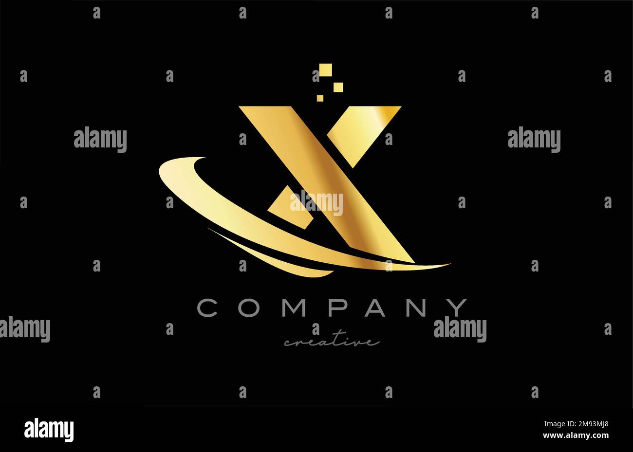 gold golden swoosh X alphabet letter logo icon with yellow color and ...