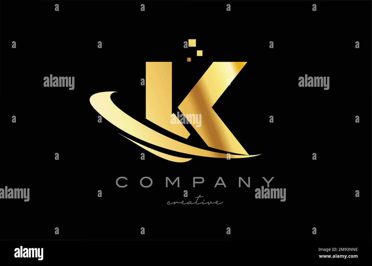 gold golden swoosh K alphabet letter logo icon with yellow color and ...