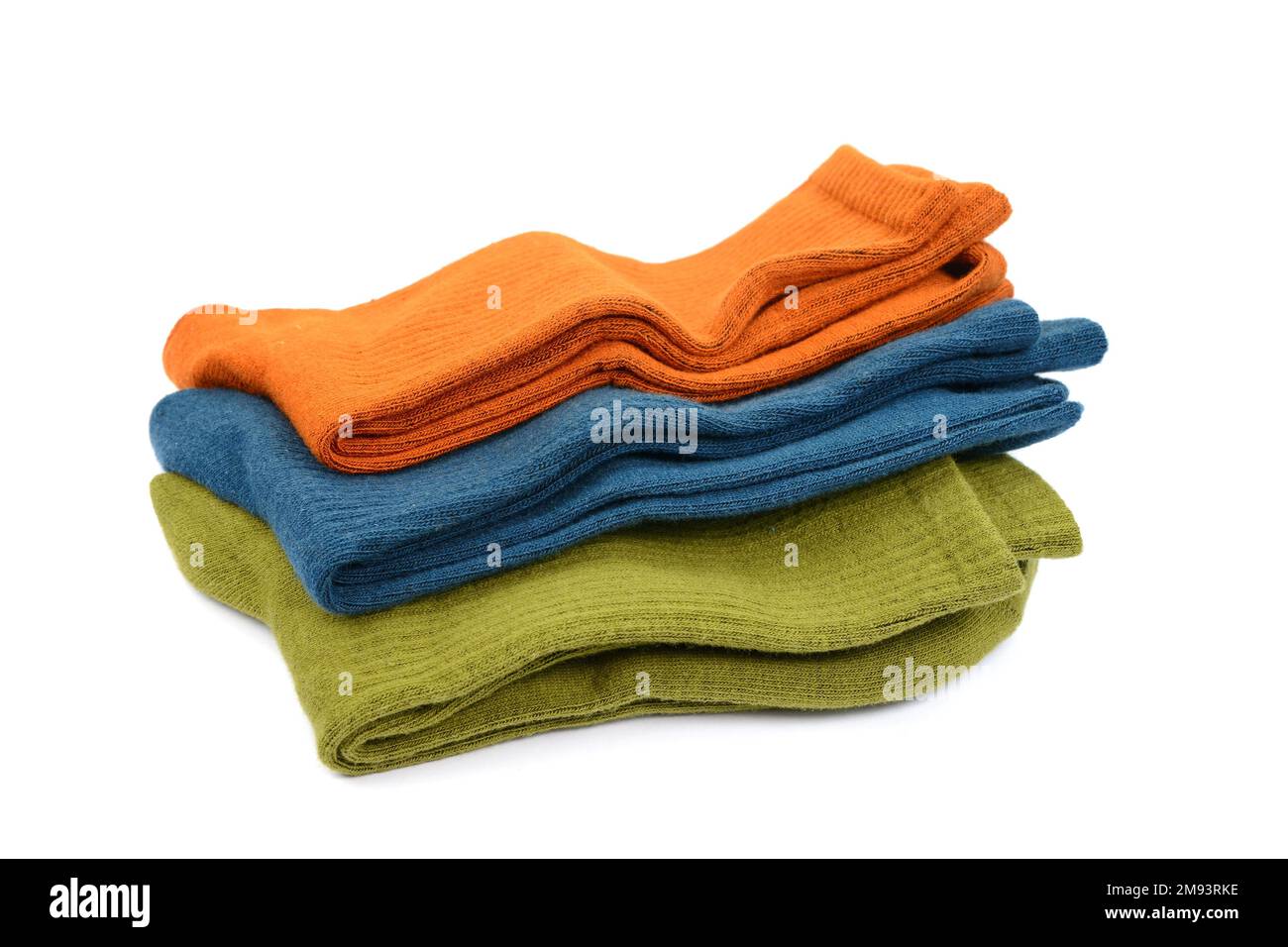 Warm woolen socks isolated on white background. Stock Photo