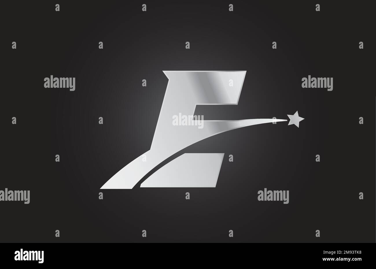 silver metal E alphabet letter logo icon with star. Creative design for ...
