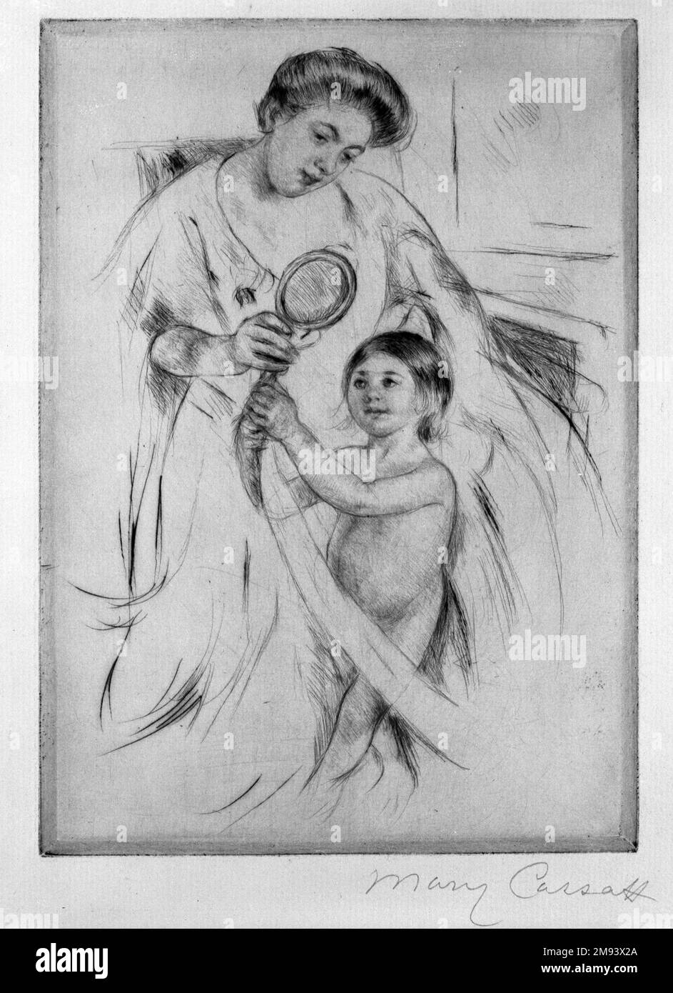 La Glace a Main Mary Cassatt (American, 1844-1926). La Glace a Main, ca. 1905. Drypoint on cream colored laid paper, 8 1/8 x 5 13/16 in. (20.7 x 14.8 cm).   American Art ca. 1905 Stock Photo