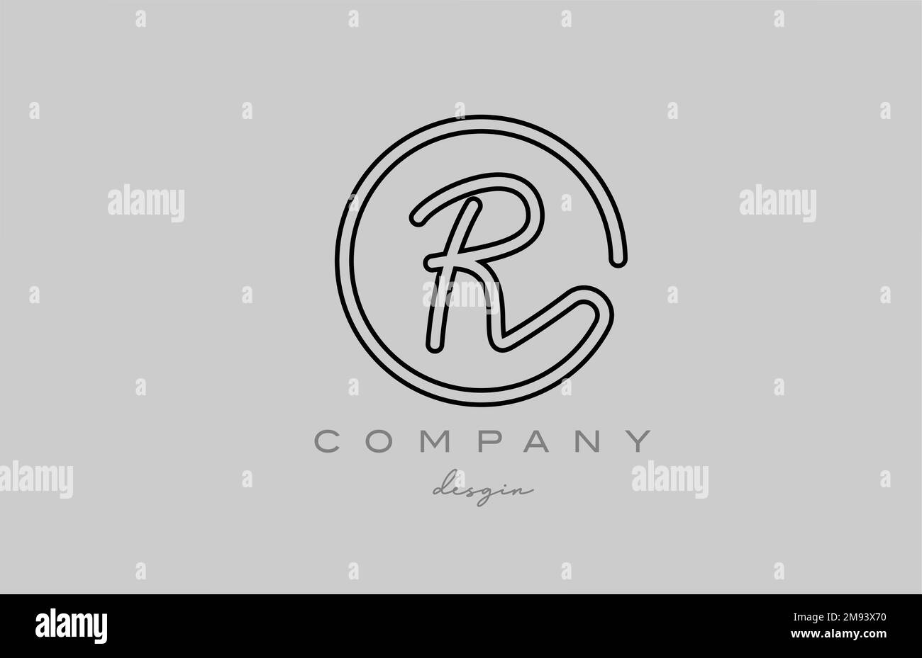 black and grey R alphabet letter logo icon design with line ...