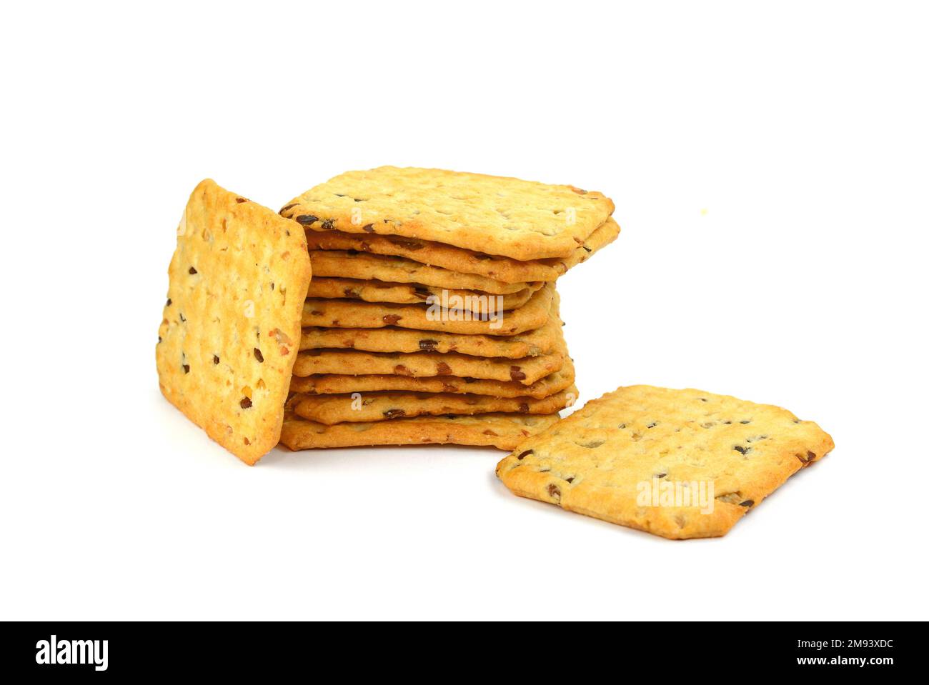 multigrain flatbread crackers isolated on a white background Stock
