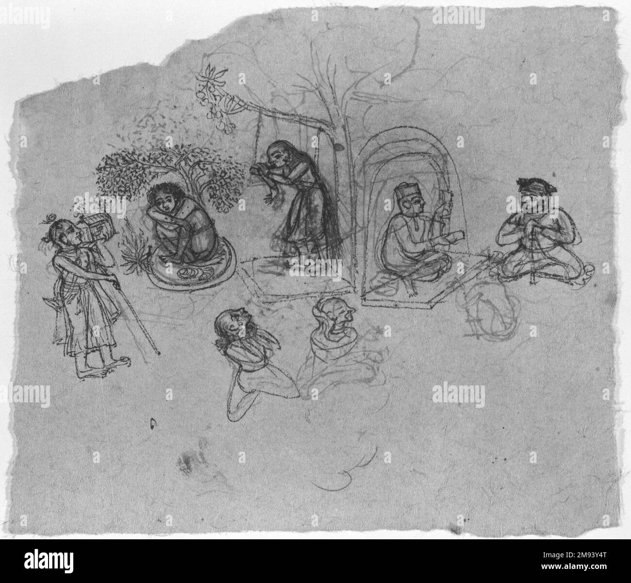 Figure Studies Indian. Figure Studies, ca. 1750. Ink on paper, pounced for transfer, sheet: 5 x 5 7/8 in. (12.7 x 14.9 cm).   Asian Art ca. 1750 Stock Photo