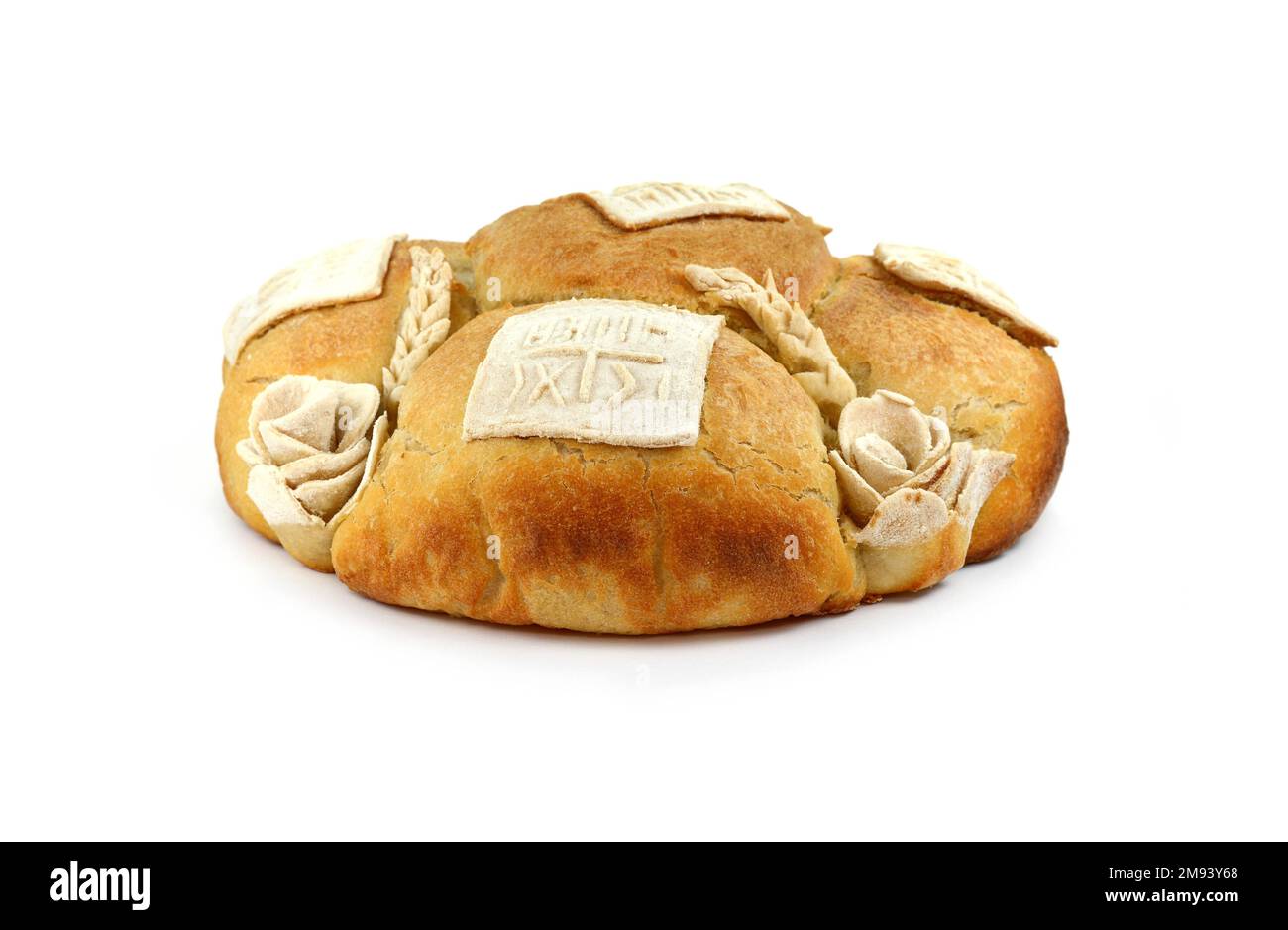 Homemade decorated Serbian slava bread isolated on white Stock Photo