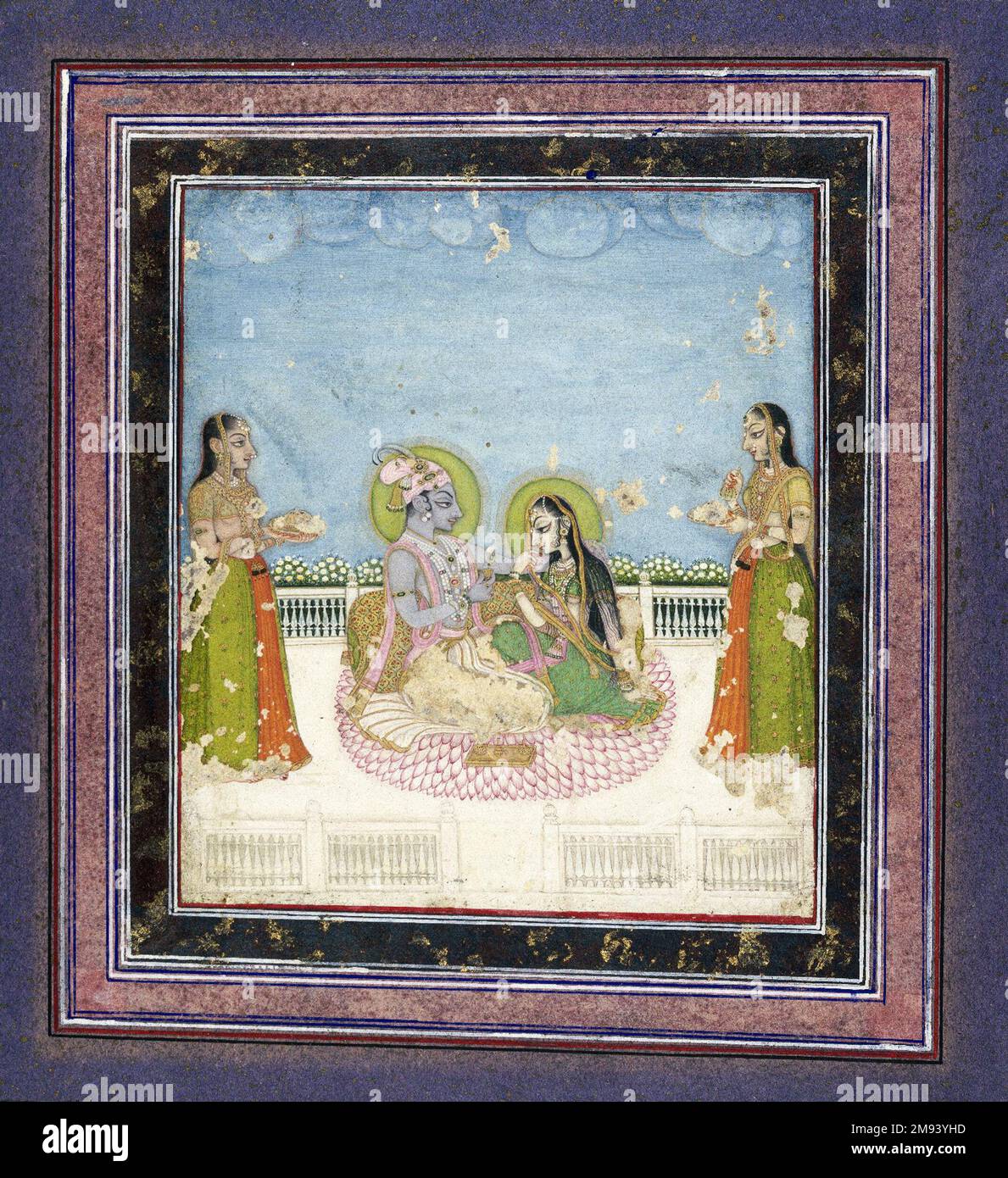 Original Framed Indian Watercolour Of Krishna And Radha - Ca 1900 Original Framed Indian Watercolour Of Krishna And Radha - Ca 1900