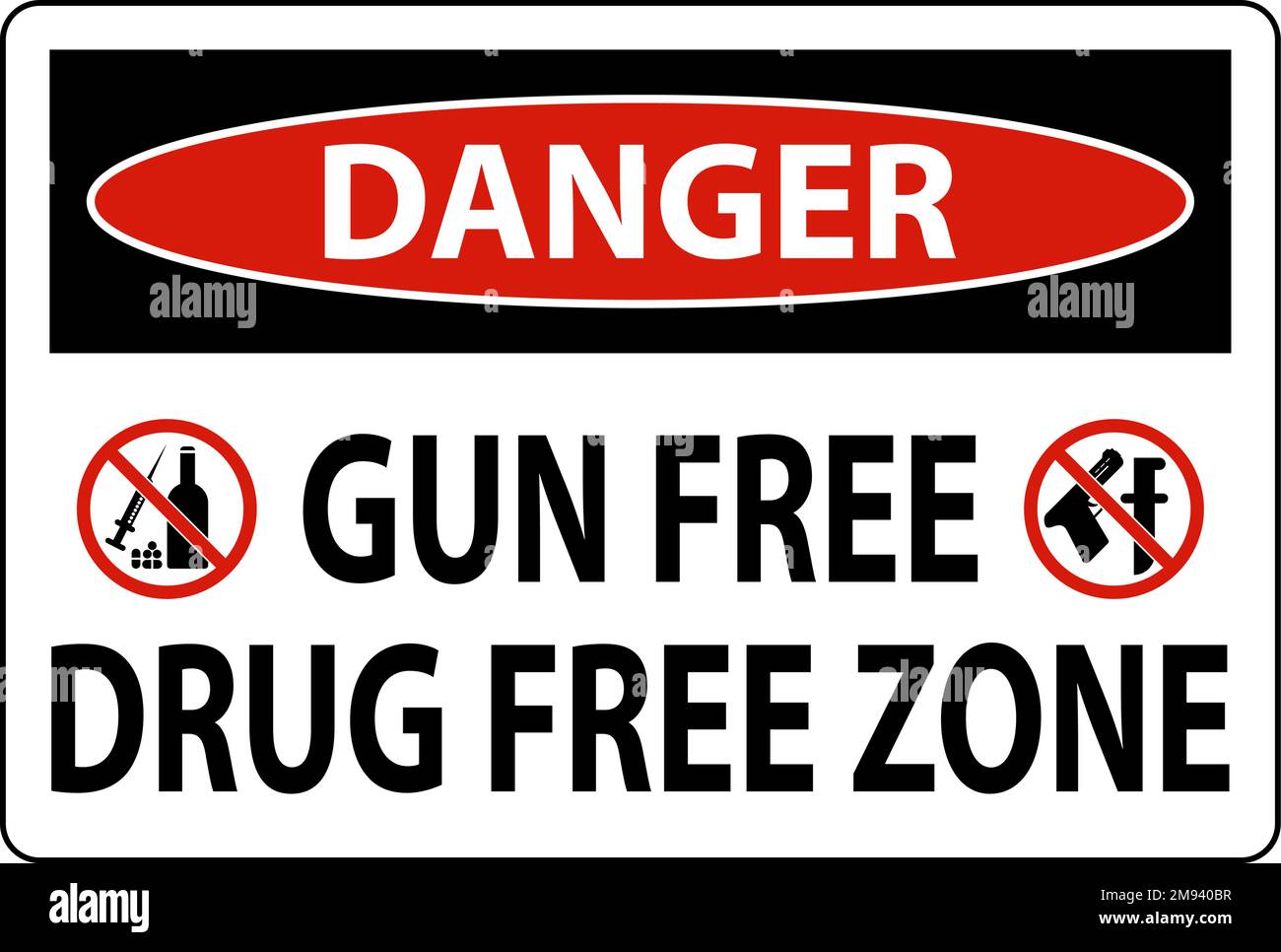 Danger Sign Gun Free Drug Free Zone Stock Vector