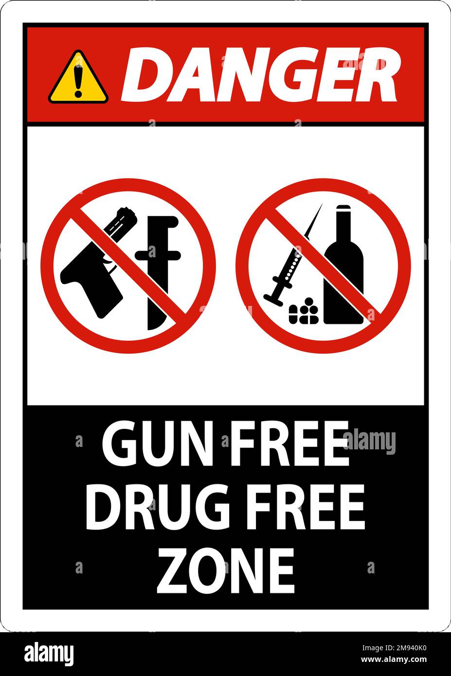 Danger Sign Gun Free Drug Free Zone Stock Vector