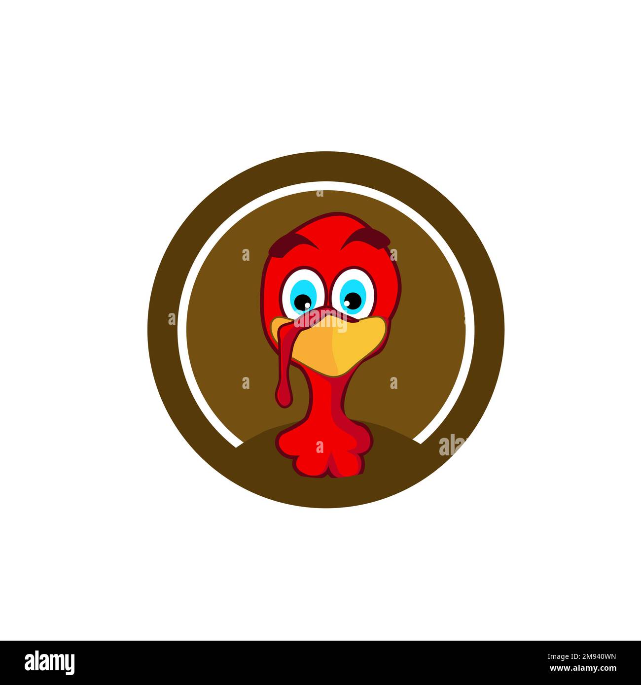 A vector illustration of a cartoon turkey logo on against a yellow