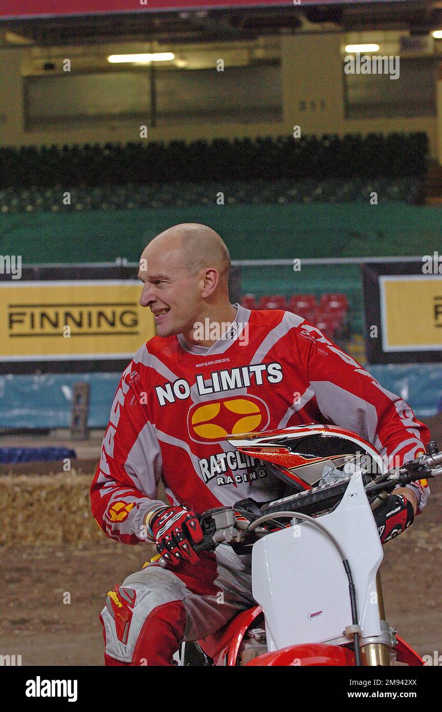Stunt motorcycle rider Jason Rennie doing his record