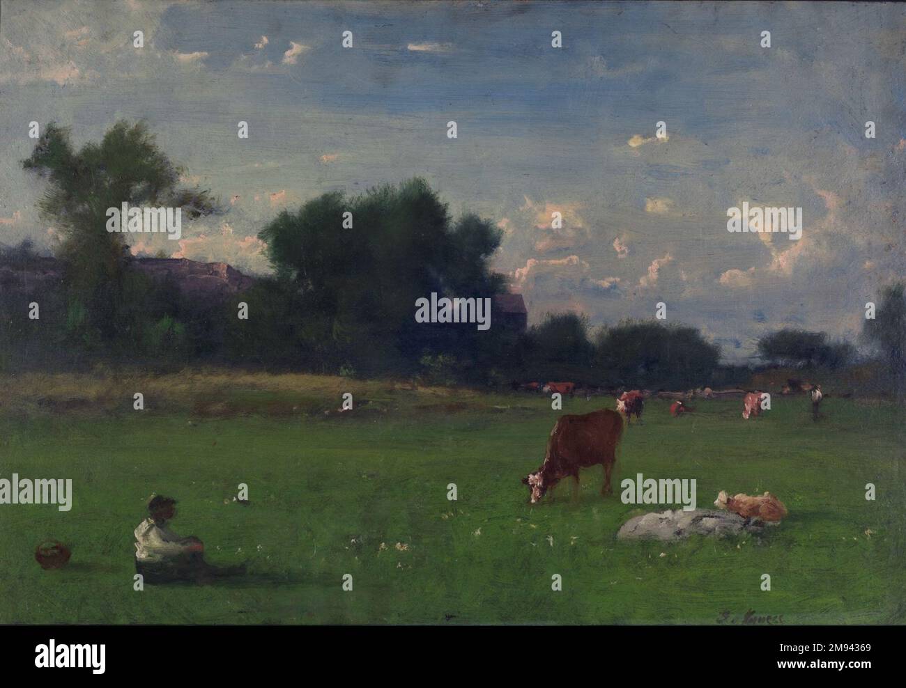 Landscape George Inness (American, 1825-1894). Landscape, ca. 1882-1883. Oil on board, 16 x 23 13/16 in. (40.7 x 60.5 cm).   American Art ca. 1882-1883 Stock Photo
