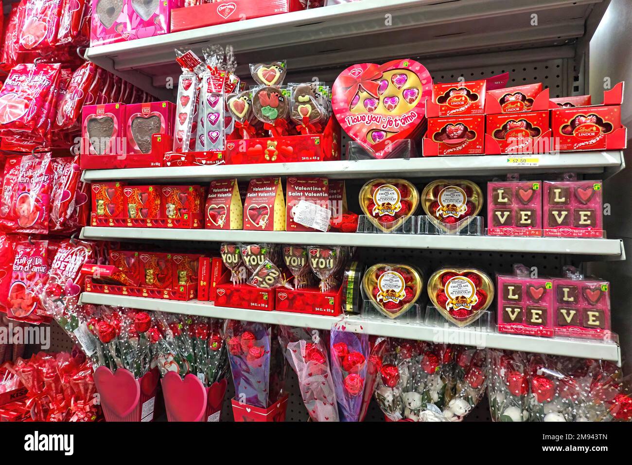 Store display of Valentine`s Day chocolates and candy. Metro 