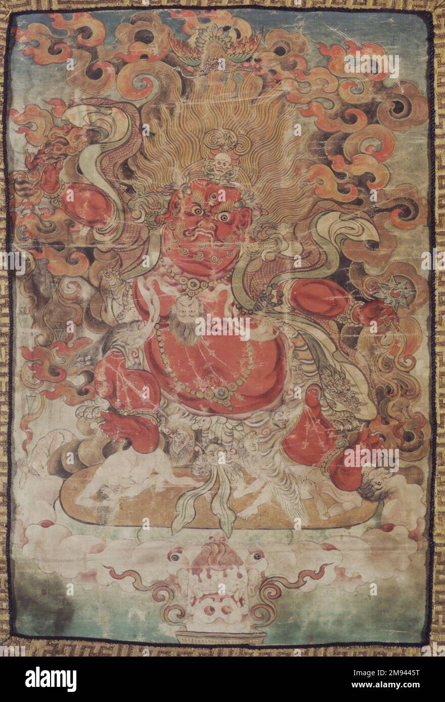 Wrathful Deity , late 18th-19th century. Hanging scroll, gouache on linen, 9 1/2 x 6 1/2 in. (24.1 x 16.5 cm).   Asian Art late 18th-19th century Stock Photo