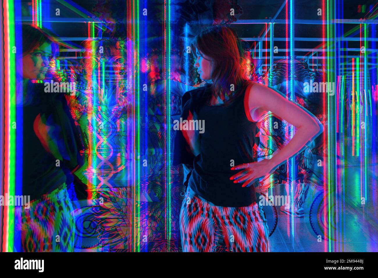 Glitch Double Exposure Portrait in Sensual Expressive Bizarre Dancer